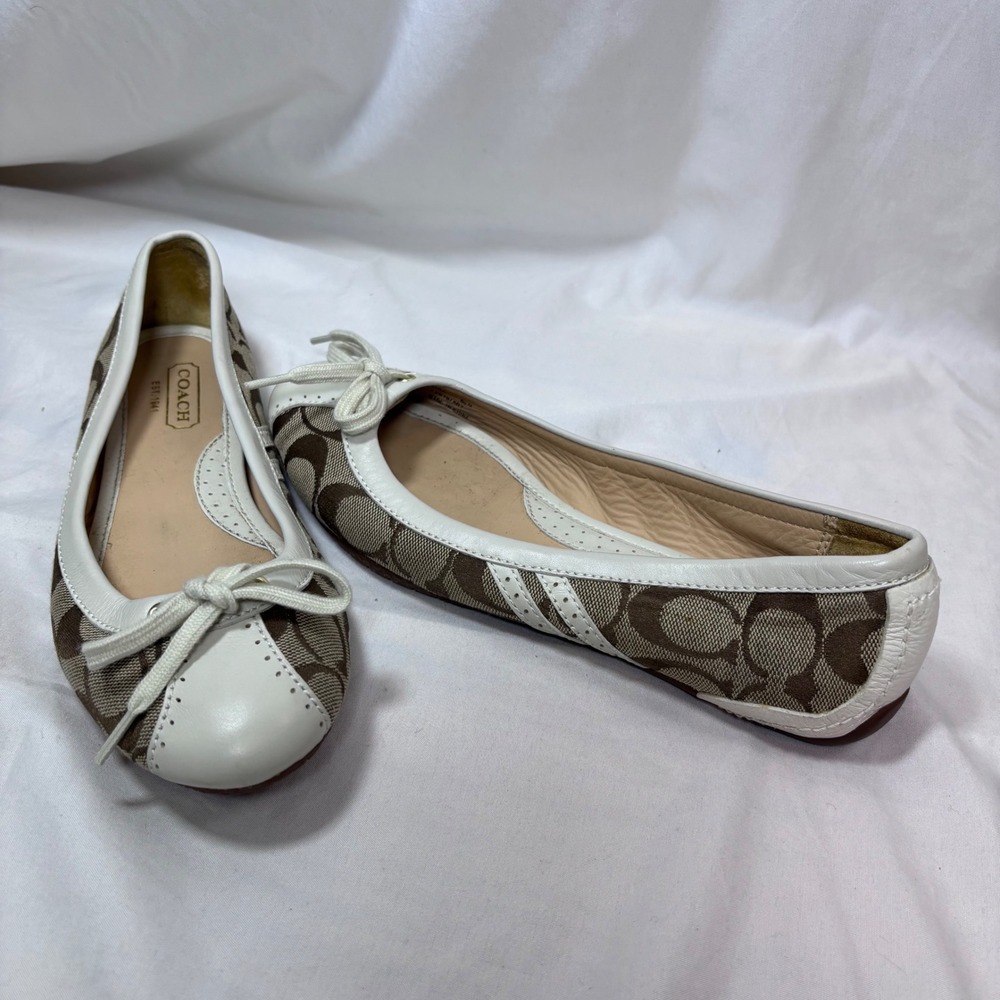 Coach Jana Ballet Flats Womens 6.5 Brown White Signature Monogram Bow SlipOn - Picture 9 of 9